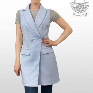 Missguided / Double Breasted Longline Tailored Vest Sleeveless Blazer /Blue / S